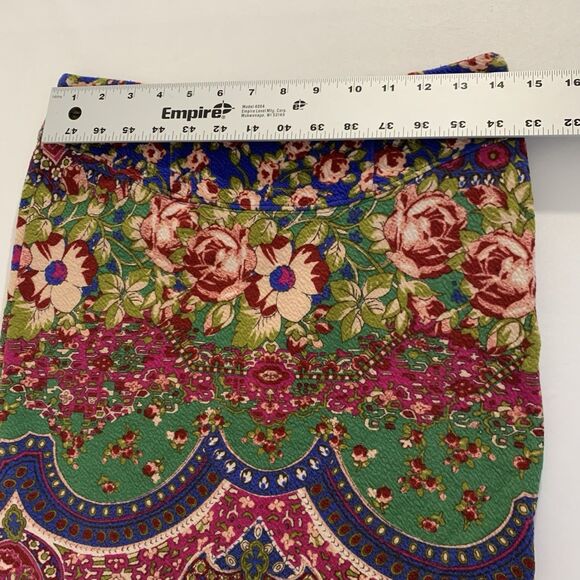 Anthropologie Maeve Sheffield Textured Skirt 4 Blue Pink Floral Straight Pencil - Picture 7 of 10